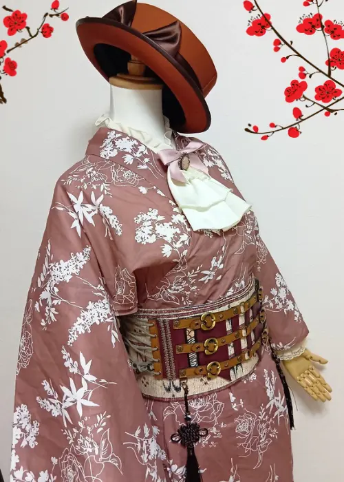 和洋折衷コーデピンク